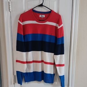 Tommy Hilfiger Men's Colorblock Crewneck Sweater Red White & Blue